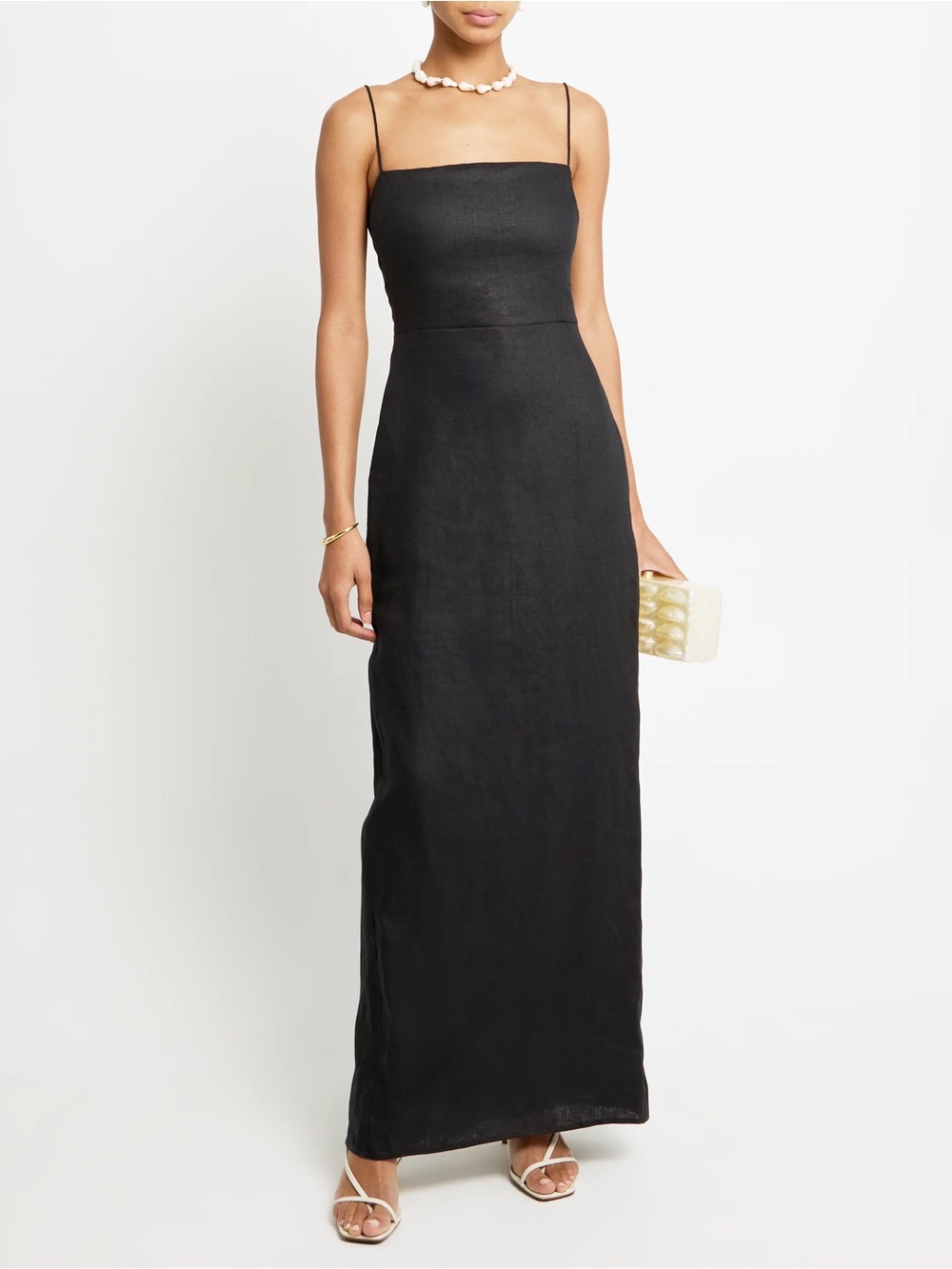NWT o.p.t Adeline Linen Dress size 10 black linen few moda maxi